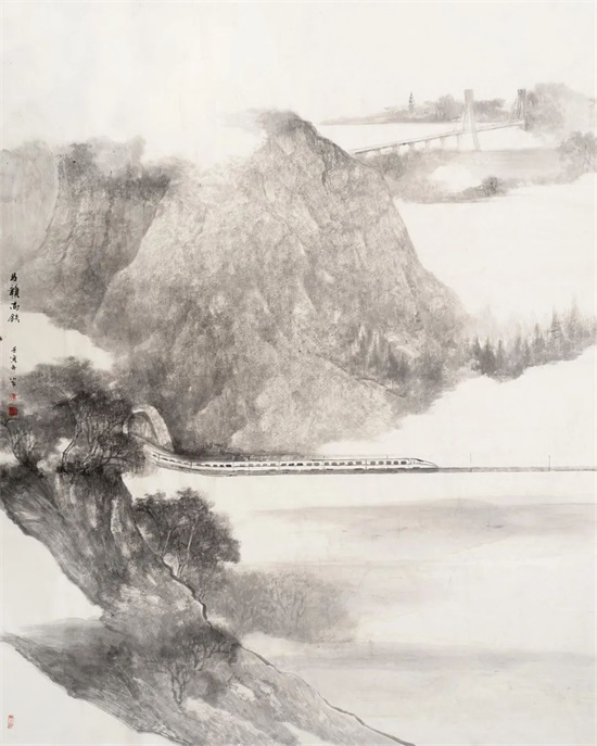 昌赣高铁  卢小平 中国画 181cm×145cm
